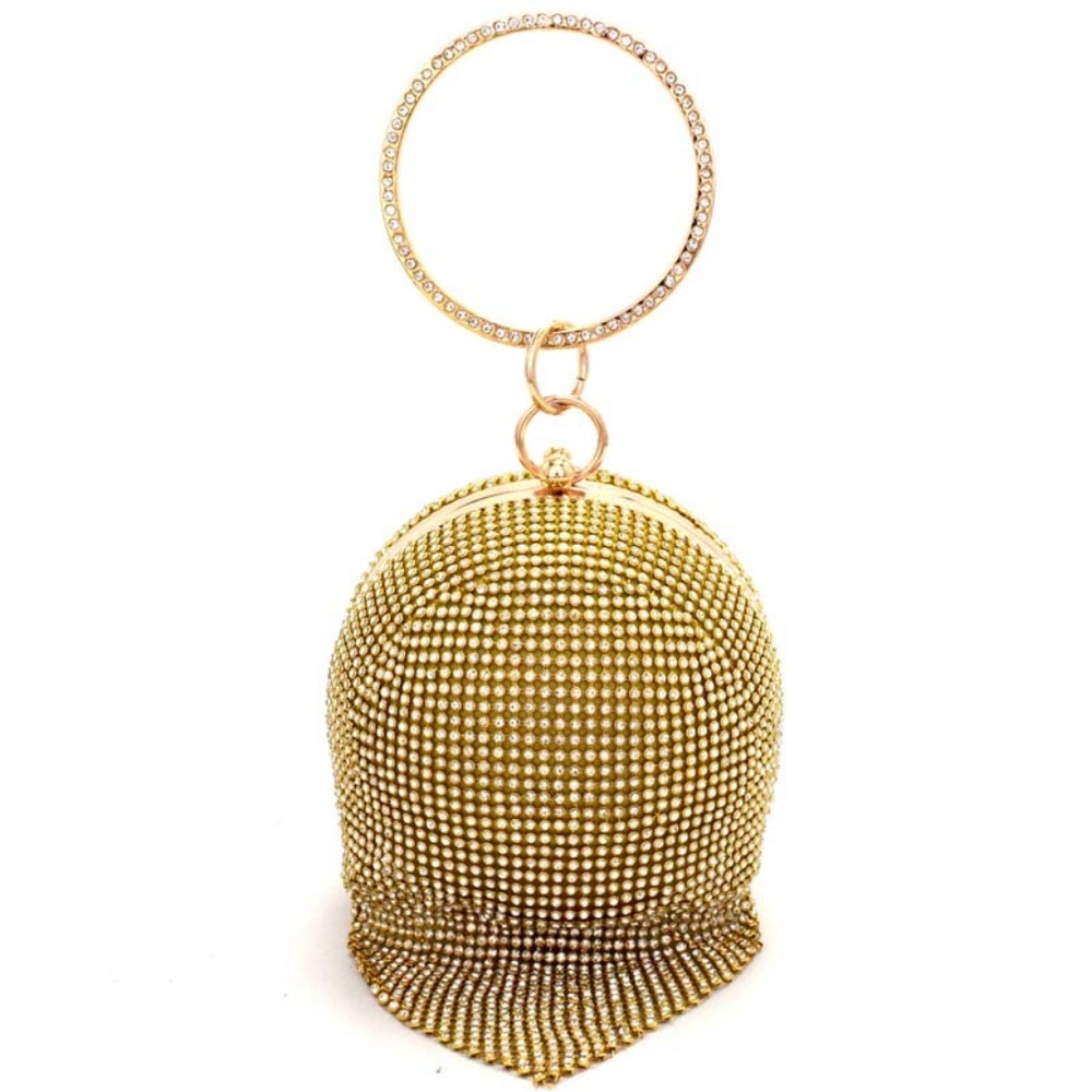 CRYSTAL RHINESTONE DRAPED  BALL-SHAPE CLUTCH